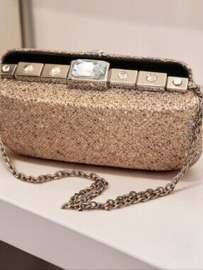 Kate Landry Sparkling Gold Hard Case Clutch Evening Bag